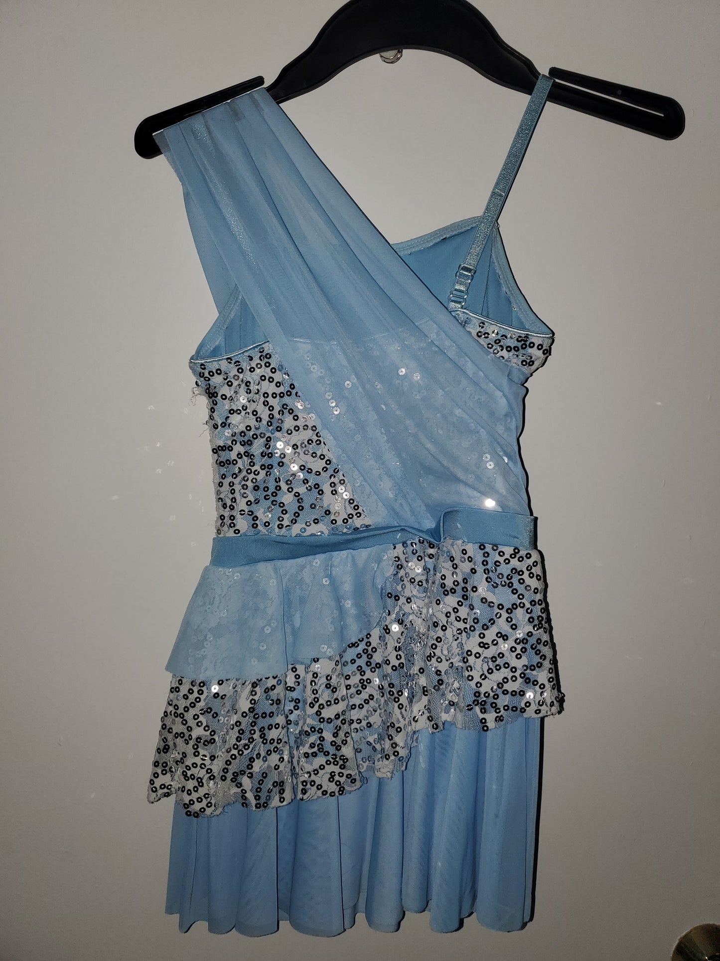 Light Blue/Silver Sequin Revolution Lyrical/Jazz/Musical Theater Costume with Hairpiece - sz Child Medium