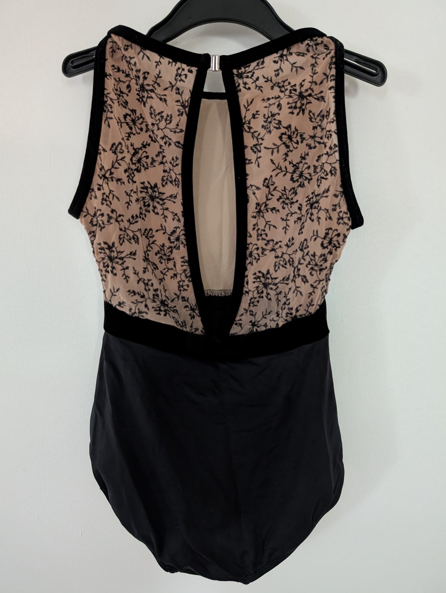 Gorgeous Black Leotard w/ Floral Design and Velvet Accents - Suffolk sz Petite Adult