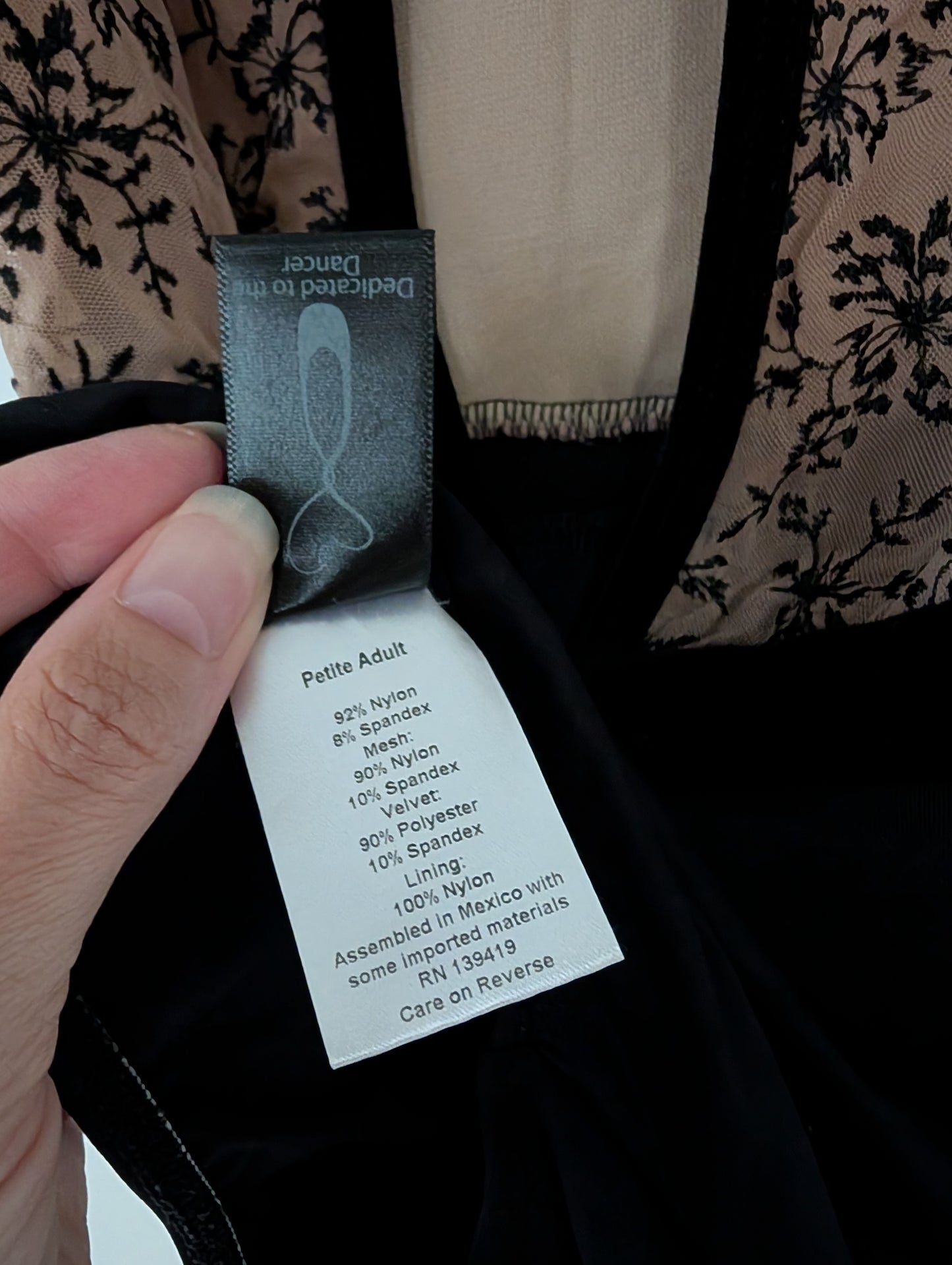 Gorgeous Black Leotard w/ Floral Design and Velvet Accents - Suffolk sz Petite Adult