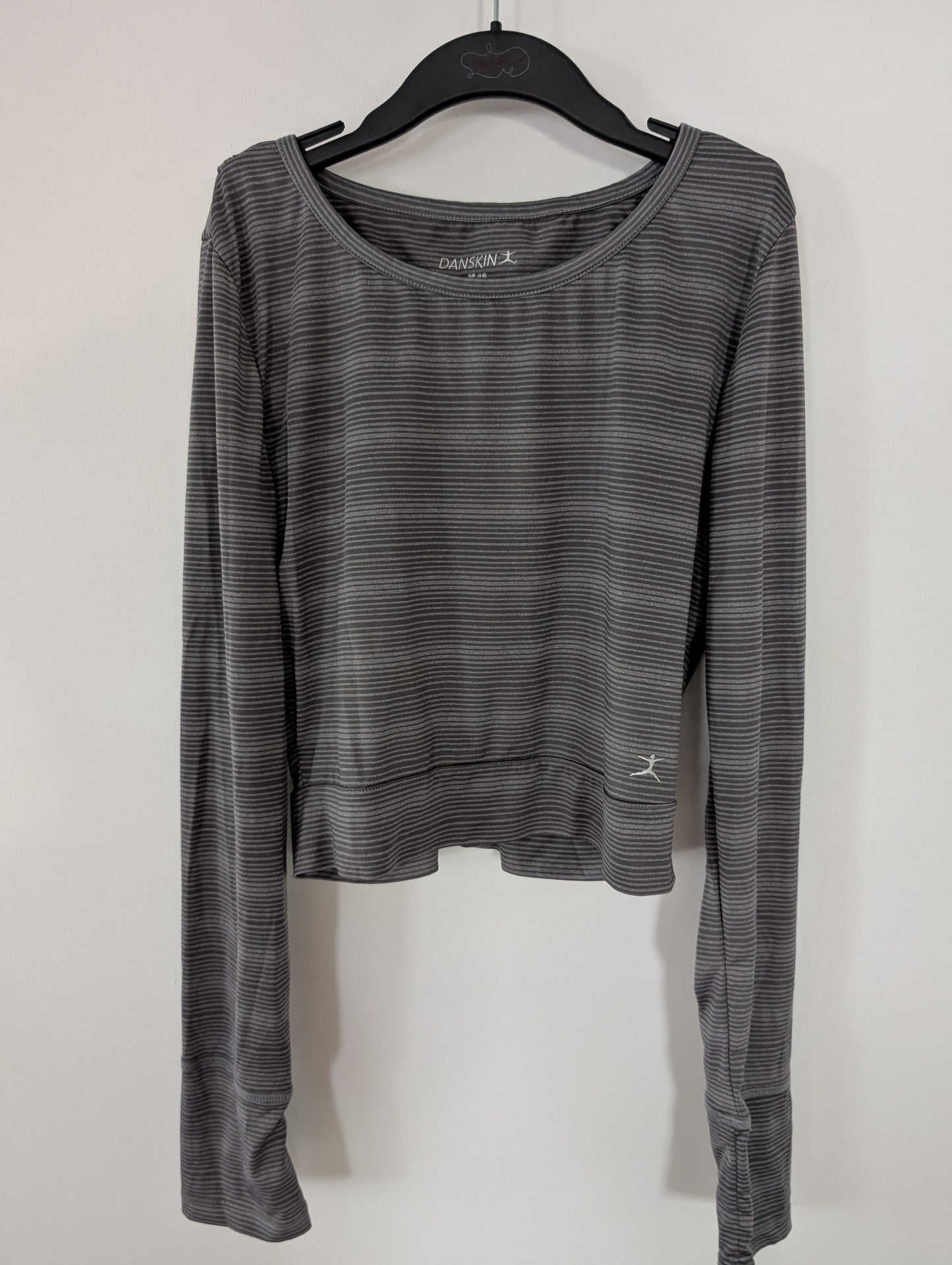 Gray Striped Long Sleeve with Thumbholes Shirt - Danskin sz S