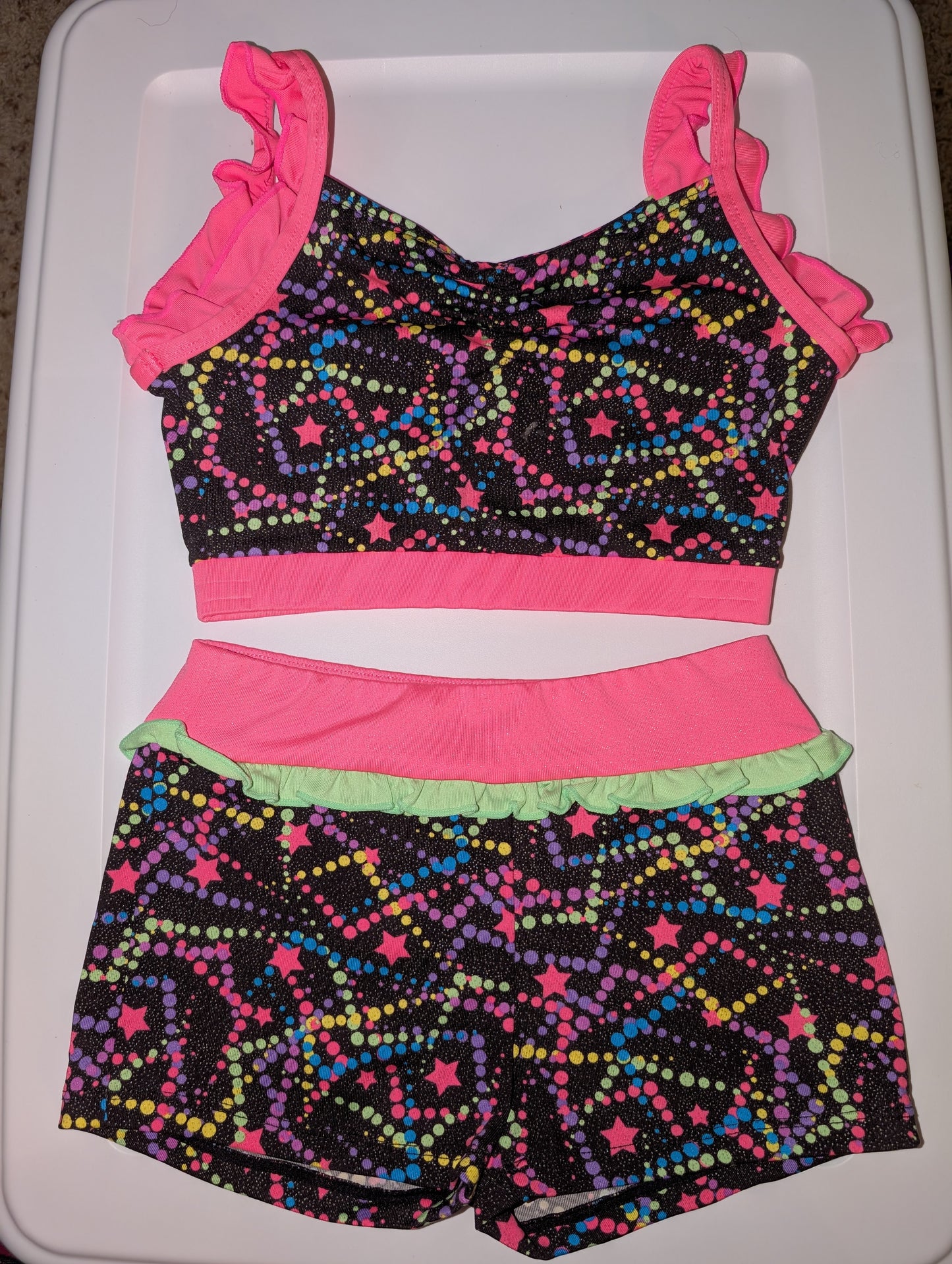Pink/Black/Shooting Stars 2-piece Dance Set - sz 7/8 girls