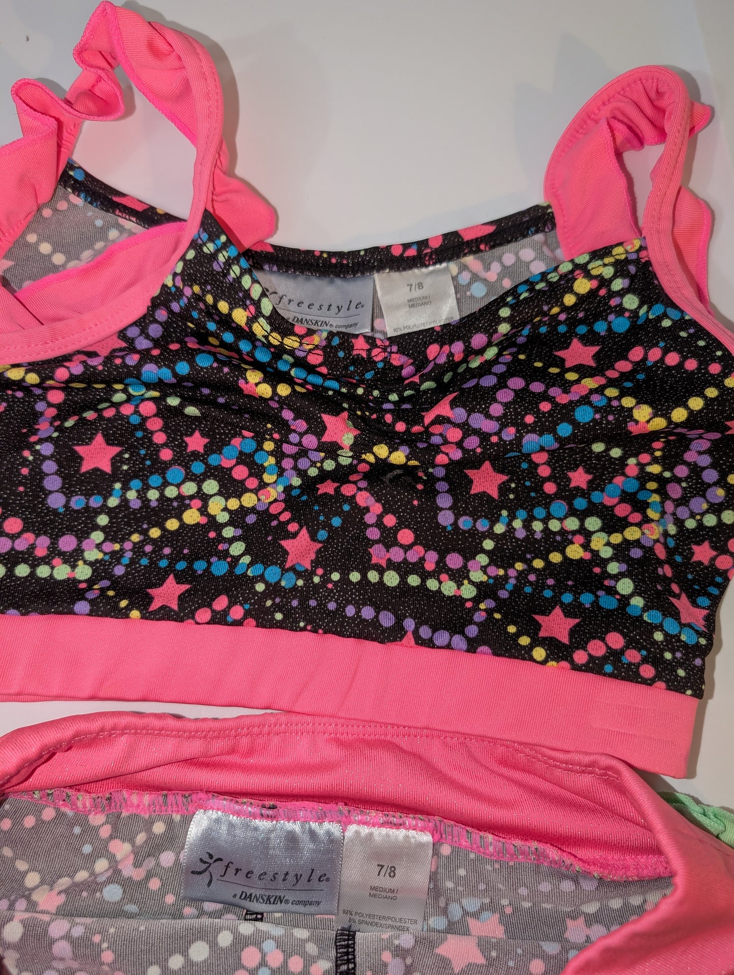 Pink/Black/Shooting Stars 2-piece Dance Set - sz 7/8 girls