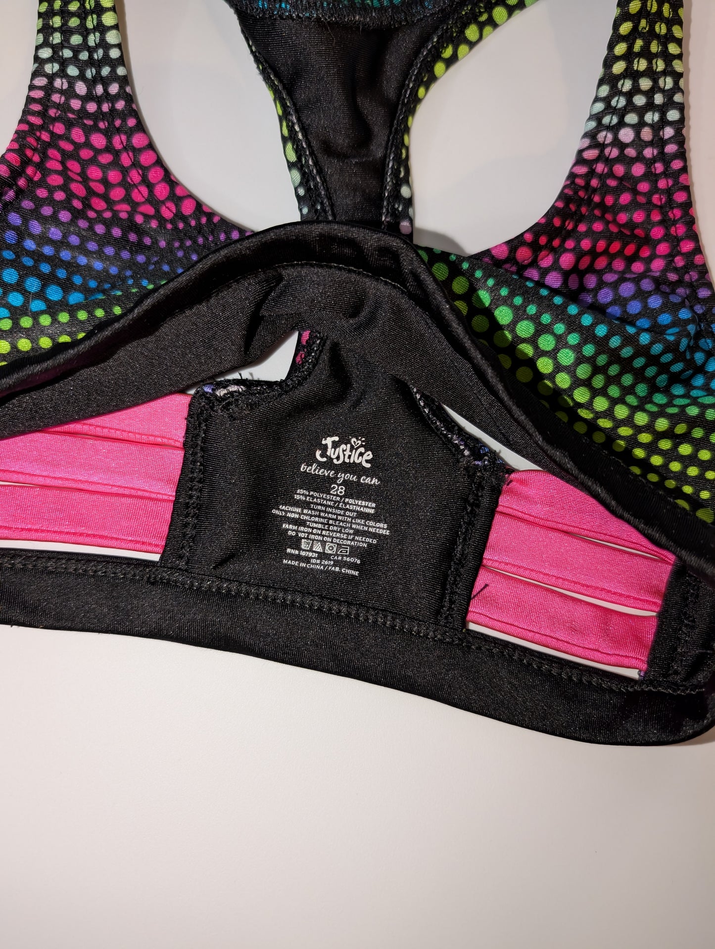 Neon Colorful Dots Dance Bra Top - Justice sz 28