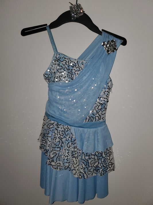 Light Blue/Silver Sequin Revolution Lyrical/Jazz/Musical Theater Costume with Hairpiece - sz Child Medium