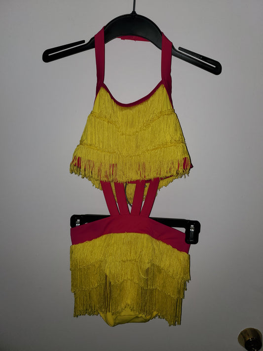Yellow Pink Fringe Weissman sz LC Dance Costume