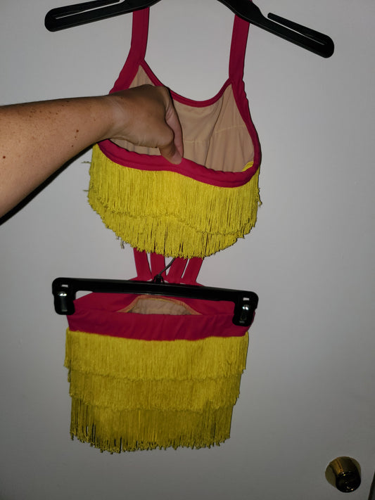 Yellow Pink Fringe Weissman sz LC Dance Costume