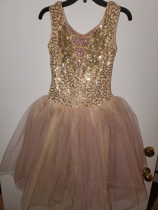Pink/Gold Sequin Glitter Ballet/Musical Theater Costume Weissman sz LC