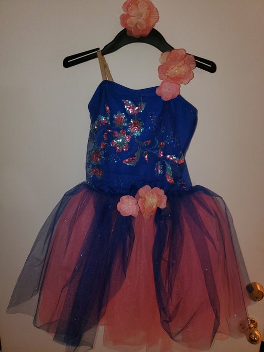 Blue/Pink Floral Sequin Ballet/Musical Theater Costume Curtain Call sz CLA