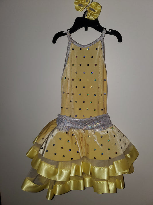 Yellow/silver Velvet/sequin tap/jazz/musical theater Costume with Hair or Shoe Bows - A Wish Come True sz MC