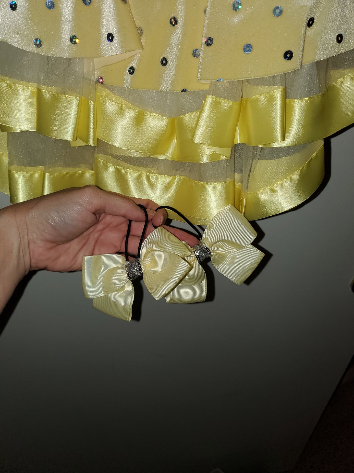 Yellow/silver Velvet/sequin tap/jazz/musical theater Costume with Hair or Shoe Bows - A Wish Come True sz MC
