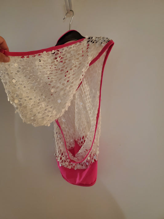 Pink/White Sequin Hooded Costume Top - sz CME