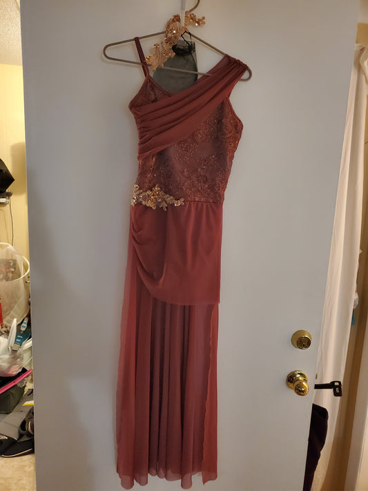 Burgandy/Gold Applique Flowy Lyrical Costume and Hair Piece - Weissman sz XSA
