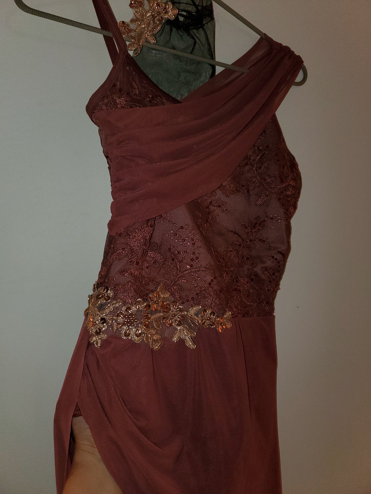 Burgandy/Gold Applique Flowy Lyrical Costume and Hair Piece - Weissman sz XSA