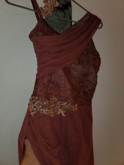 Burgandy/Gold Applique Flowy Lyrical Costume and Hair Piece - Weissman sz XSA