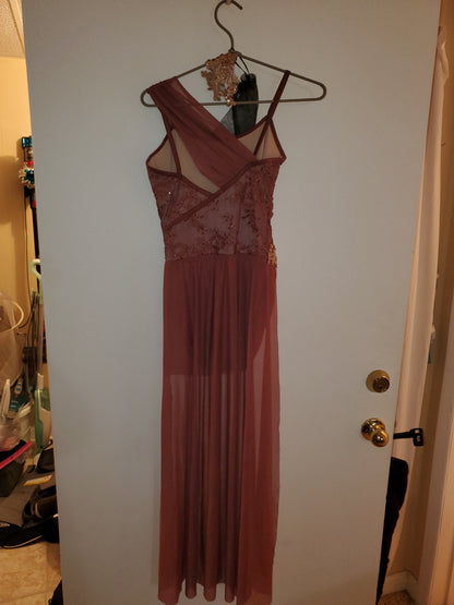 Burgandy/Gold Applique Flowy Lyrical Costume and Hair Piece - Weissman sz XSA