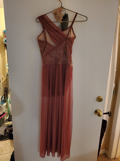 Burgandy/Gold Applique Flowy Lyrical Costume and Hair Piece - Weissman sz XSA
