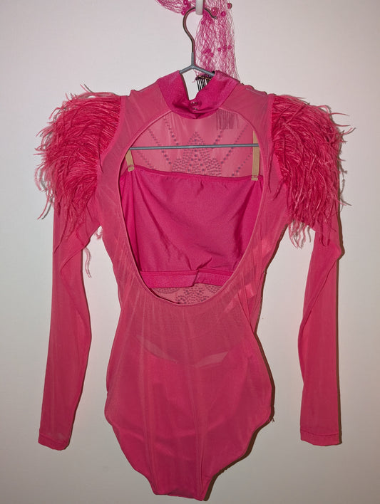 Hot Pink Sparkly w/ Feathers Jazz/Musical Theater Costume and Hair Piece - tenth house sz SA