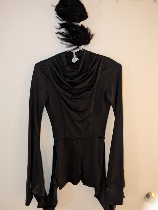 Black Dramatic-armed Contemporary/Musical Theater Costume w/ Feather Hair Pieces - tenth house sz PA