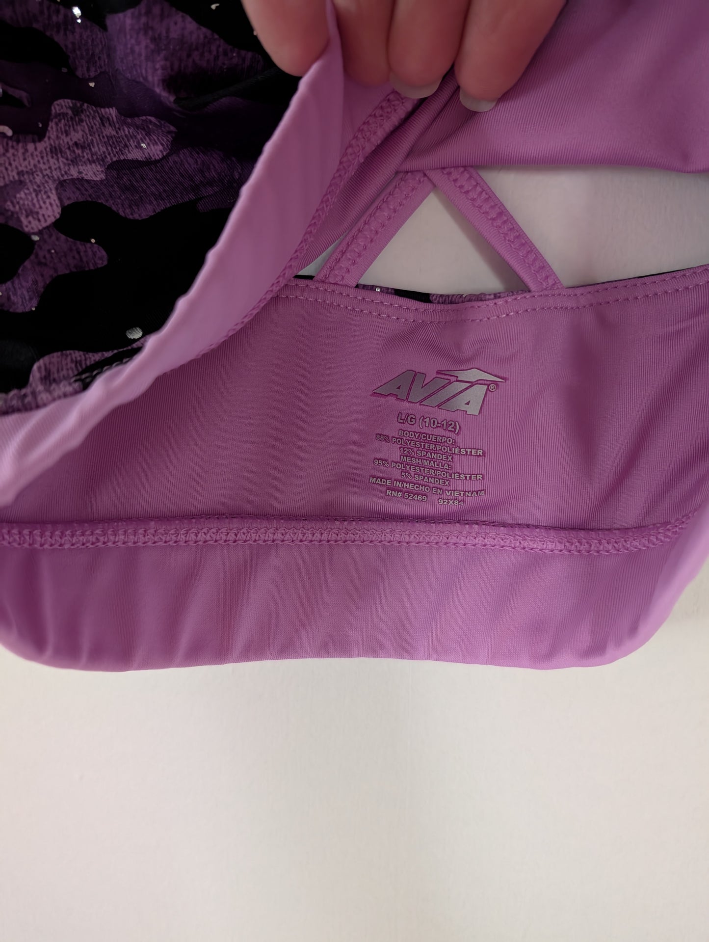 Purple/Black Dance Top Sports Bra - Avia sz 10-12 Girls