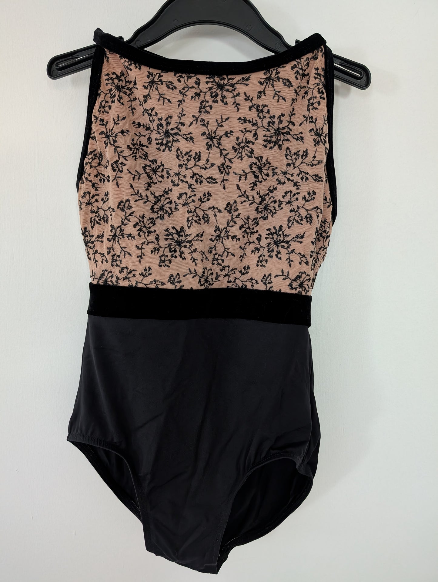 Gorgeous Black Leotard w/ Floral Design and Velvet Accents - Suffolk sz Petite Adult