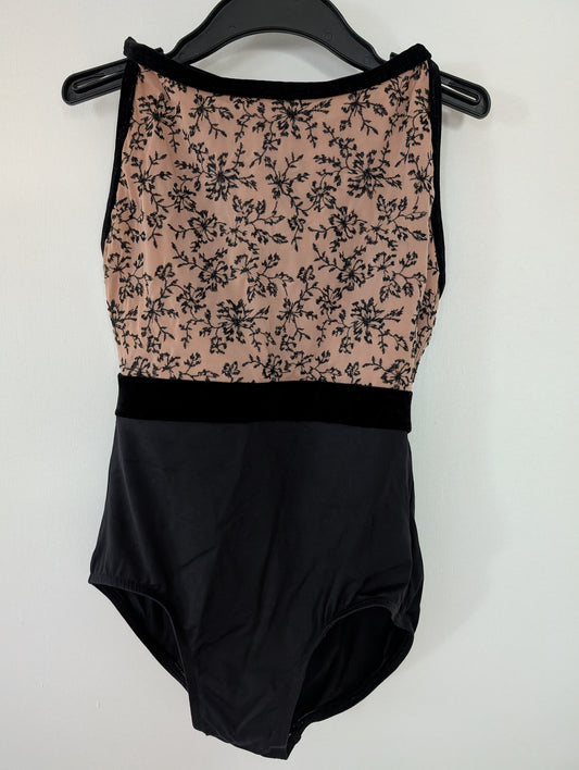 Gorgeous Black Leotard w/ Floral Design and Velvet Accents - Suffolk sz Petite Adult