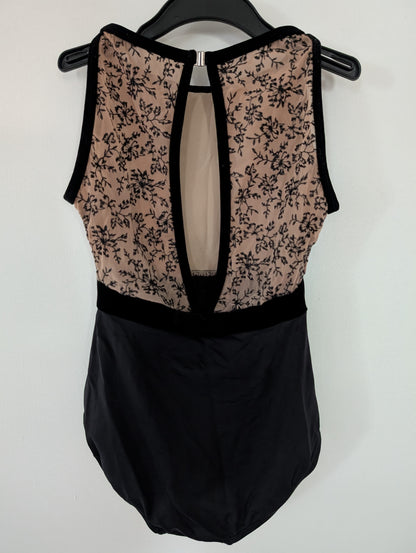 Gorgeous Black Leotard w/ Floral Design and Velvet Accents - Suffolk sz Petite Adult