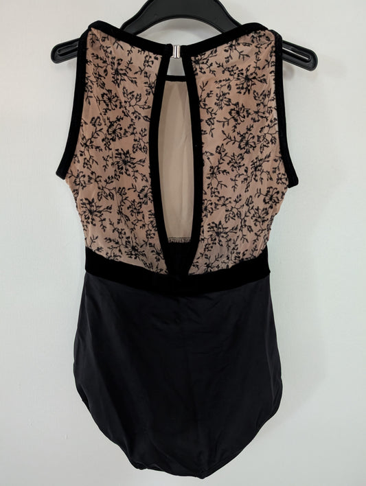 Gorgeous Black Leotard w/ Floral Design and Velvet Accents - Suffolk sz Petite Adult