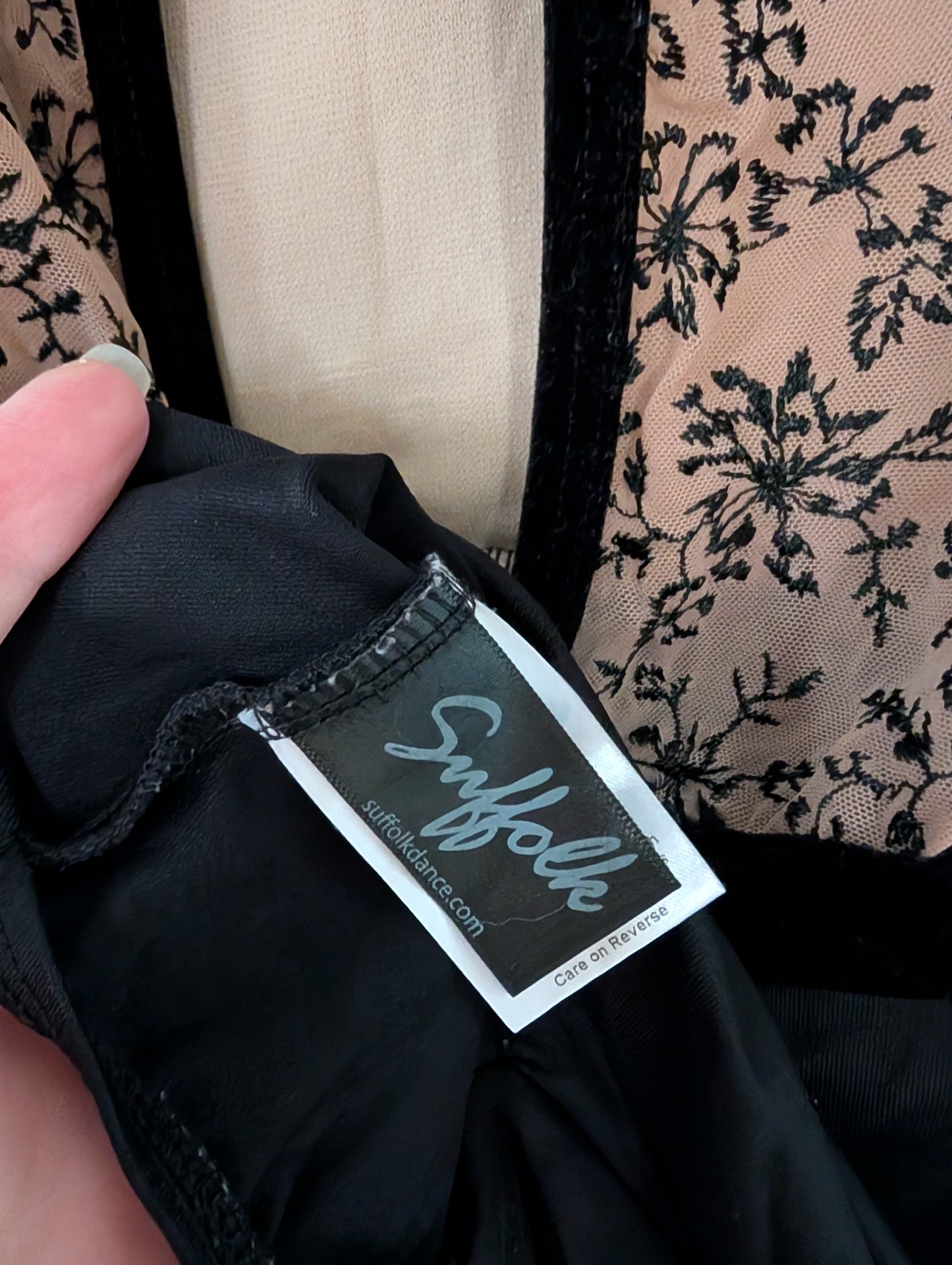 Gorgeous Black Leotard w/ Floral Design and Velvet Accents - Suffolk sz Petite Adult