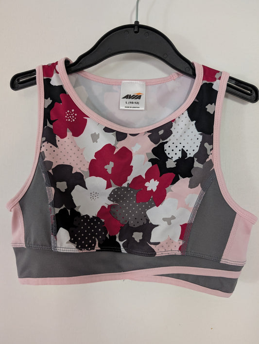 Gray/Pink/Red/Black Floral Dance Top Sports Bra - Avia sz 10-12 Girls