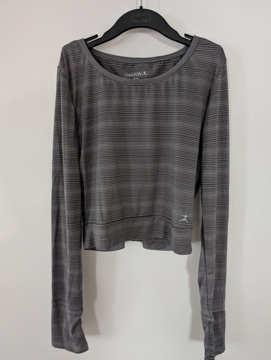 Gray Striped Long Sleeve with Thumbholes Shirt - Danskin sz S