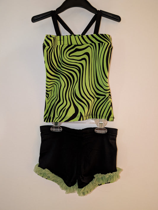 Green/Black Cute Ruffle 2-piece Set - sz S/M girls