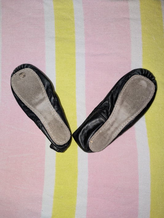 Black Leather-style Full-sole Ballet Shoes - sz 1.5 kids