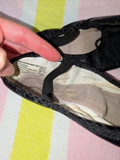 Black Leather-style Full-sole Ballet Shoes - sz 1.5 kids