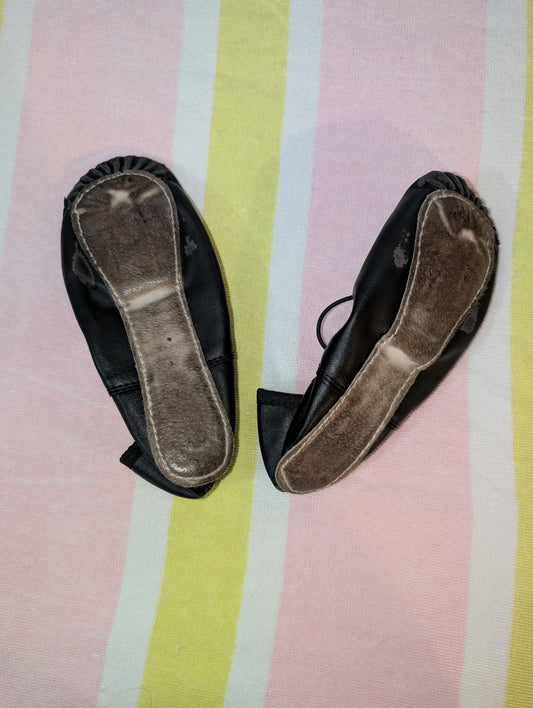 Black Leather-style Ballet Shoes - sz 2 kids