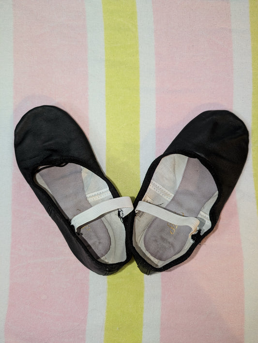 Black with White Elastics Leather Ballet Shoes - sz 3 kids