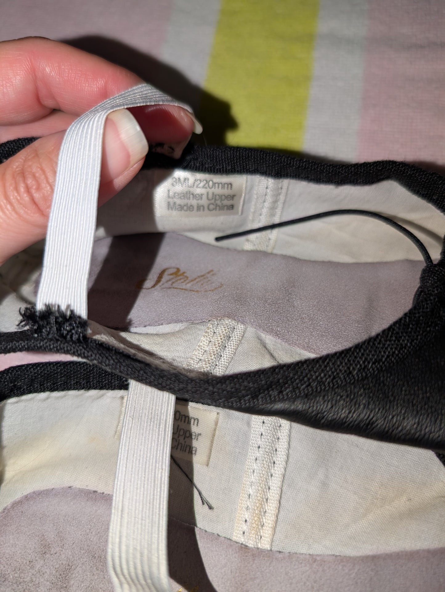 Black with White Elastics Leather Ballet Shoes - sz 3 kids