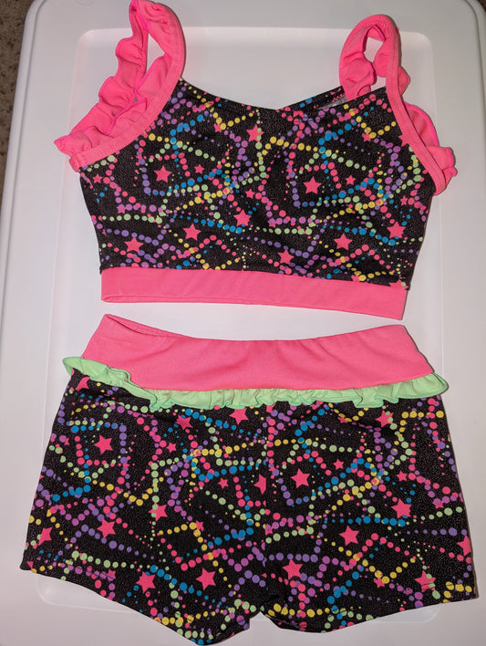 Pink/Black/Shooting Stars 2-piece Dance Set - sz 7/8 girls