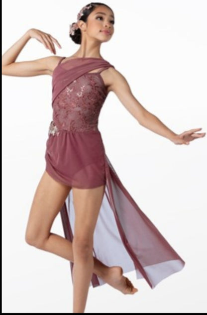 Burgandy/Gold Applique Flowy Lyrical Costume and Hair Piece - Weissman sz XSA