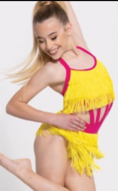 Yellow Pink Fringe Weissman sz LC Dance Costume