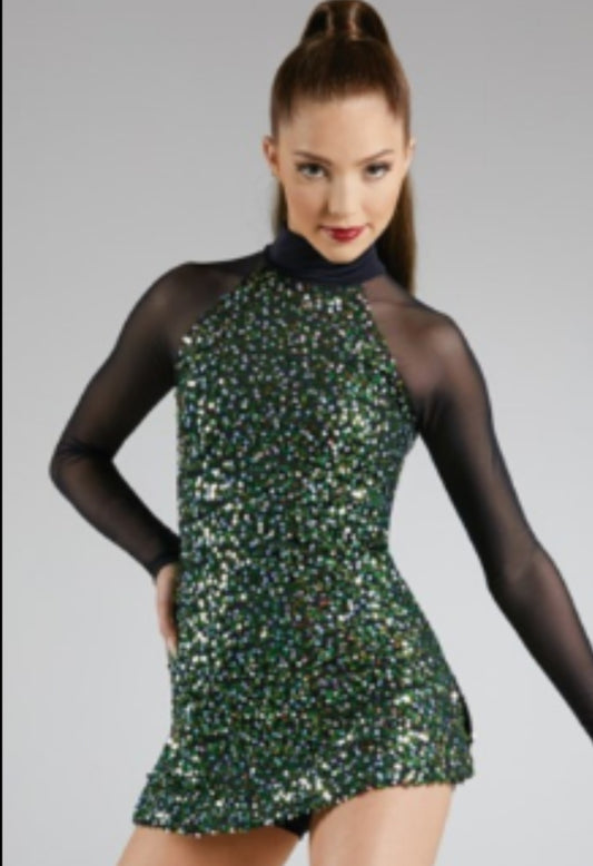 Green/Black Sequin Dress Musical Theater/Jazz Costume - Weissman sz LC