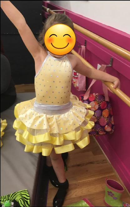 Yellow/silver Velvet/sequin tap/jazz/musical theater Costume with Hair or Shoe Bows - A Wish Come True sz MC