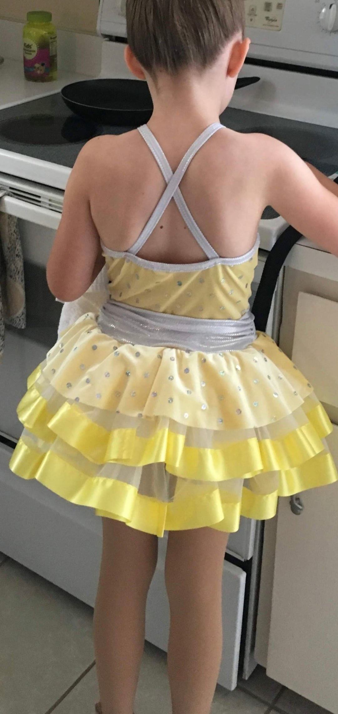 Yellow/silver Velvet/sequin tap/jazz/musical theater Costume with Hair or Shoe Bows - A Wish Come True sz MC